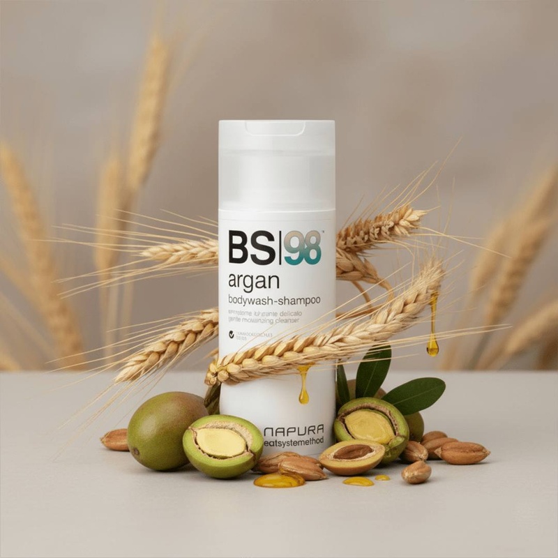 BS98 ARGAN – Шампунь-гель для душу живлення, зволоження та захист з аргановою олією, протеїнами пшениці та омега 6-9, 150 мл
